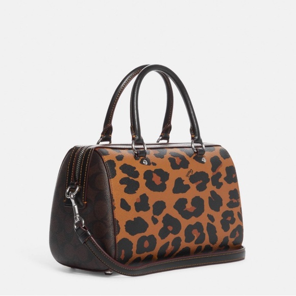 NWT💃Coach Rowan Satchel In Signature Canvas With Leopard Print - Picture 9 of 13